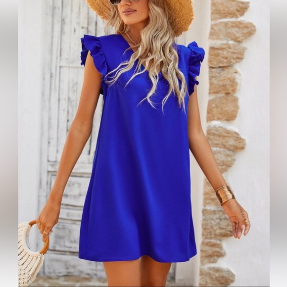 Ruffle Sleeve Tie Back Tunic Dress - Picture 3 of 7